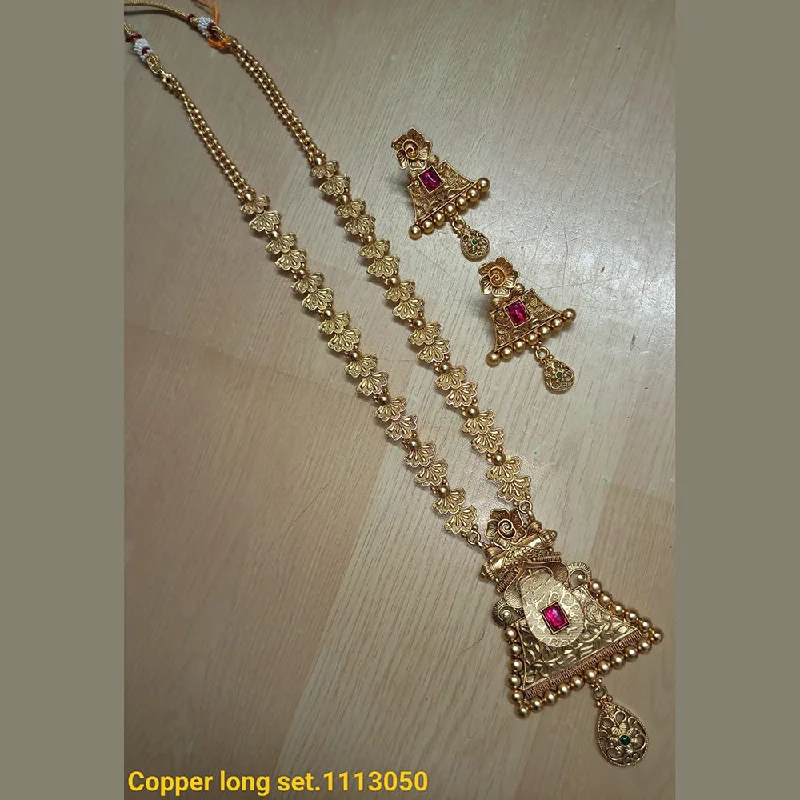 Classic Pearl Necklaces-Padmawati Bangles Gold Plated Pota Stone Long Necklace Set