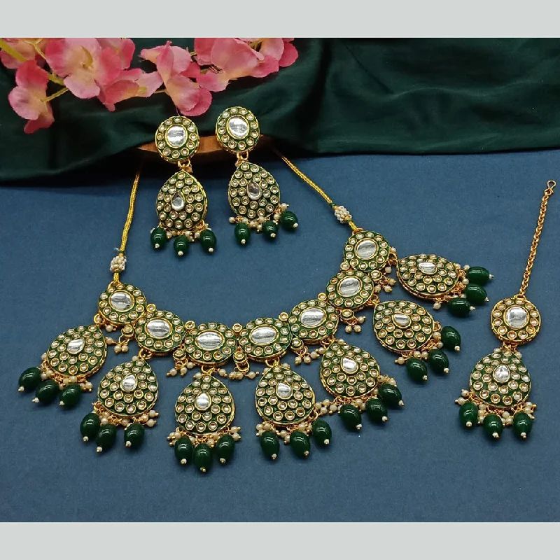 Unique Gemstone Necklaces-Gehana Mahal Gold Plated Kundan Stone Choker Necklace Set