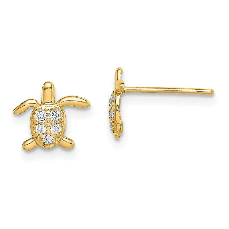 Designer Crystal Earrings-Madi K Kid's 14k  CZ Turtle Post Earrings