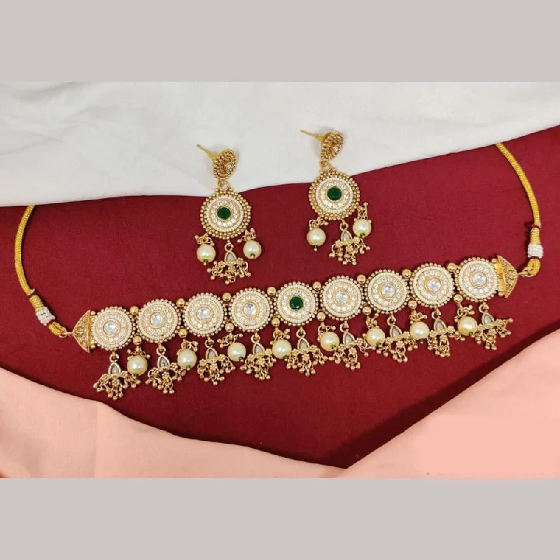 Dainty Pearl Necklaces-Kavita Art Gold Plated Pota Stone And Pearls Necklace Set