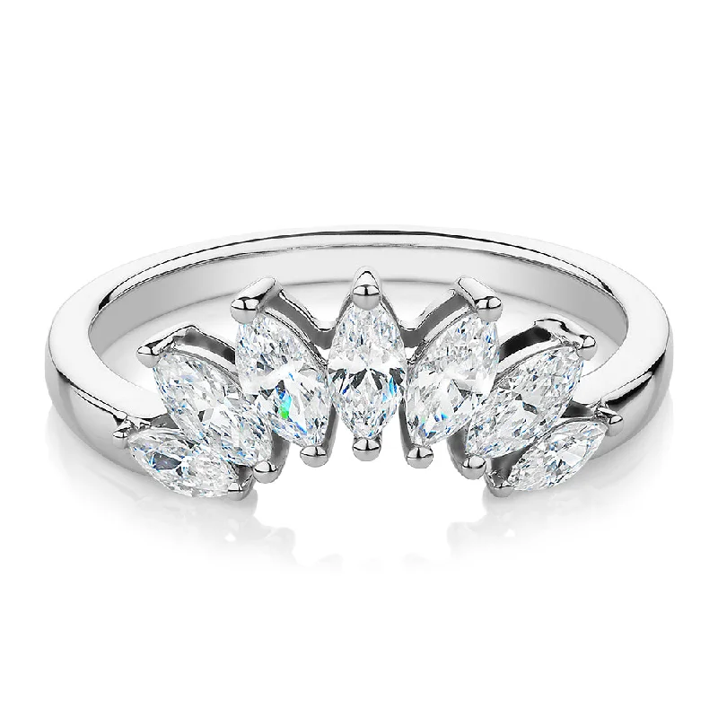 Modern Engagement Rings-Curved wedding or eternity band with 0.48 carats* of diamond simulants in 14 carat white gold