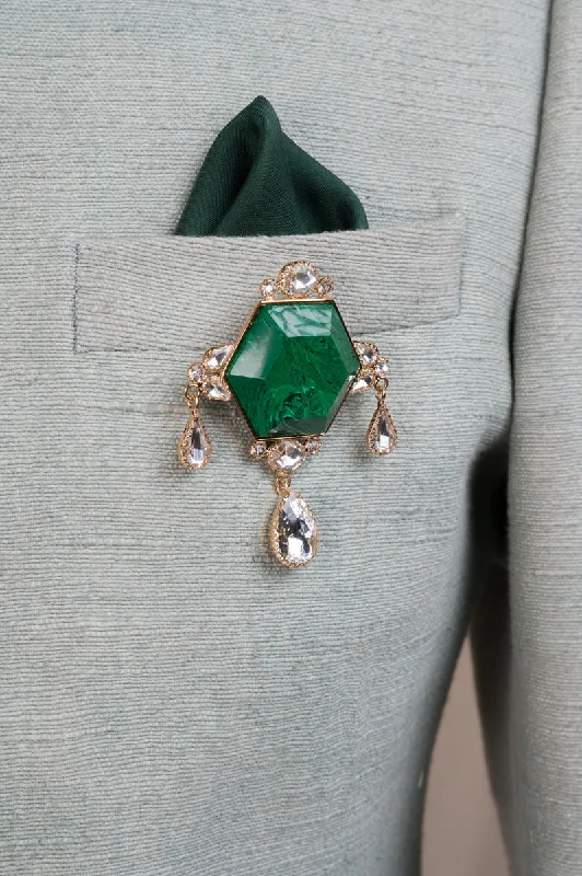 Elegant Leaf Brooch-Emerald Hexagon Resin & Crystal Brooch