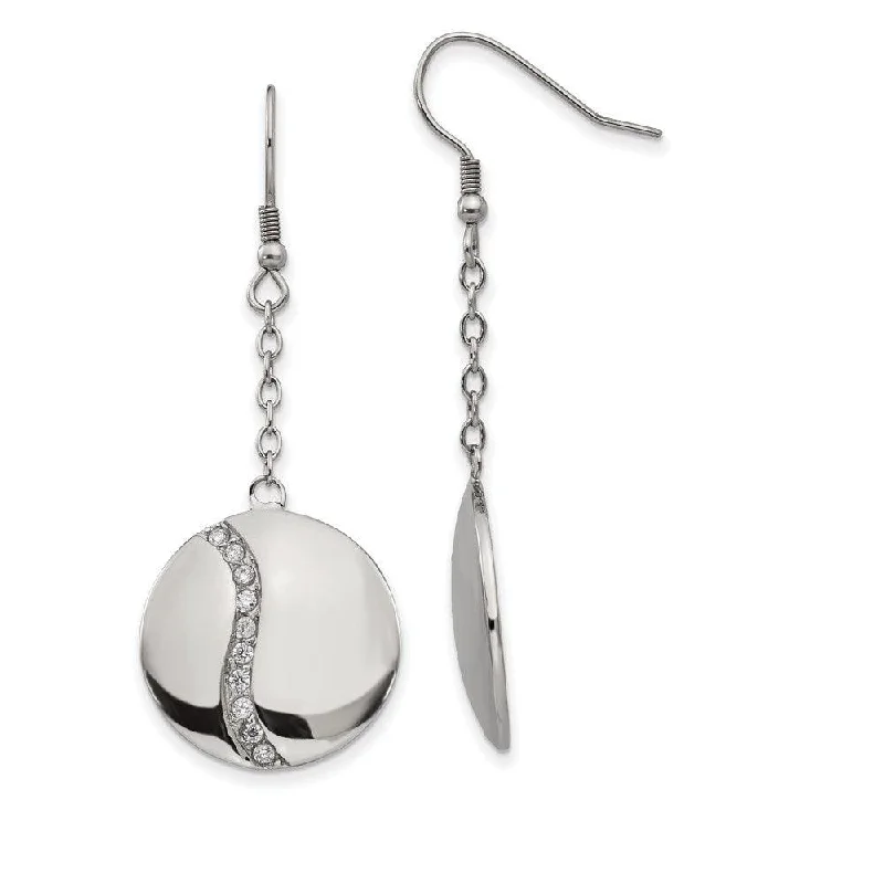 Round Earrings for Women-Stainless Steel Polished w/ CZ Dangle Shepherd Hook Earrings