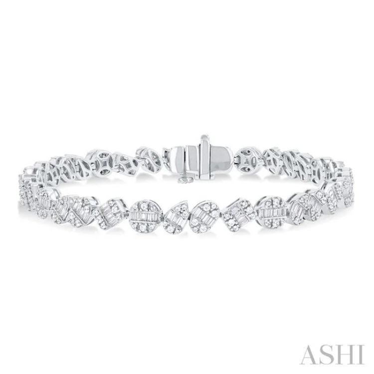 Modern Adjustable Bracelets-2 3/4 ctw Mixed Shape Fusion Baguette and Round Cut Diamond Bracelet in 14K White Gold