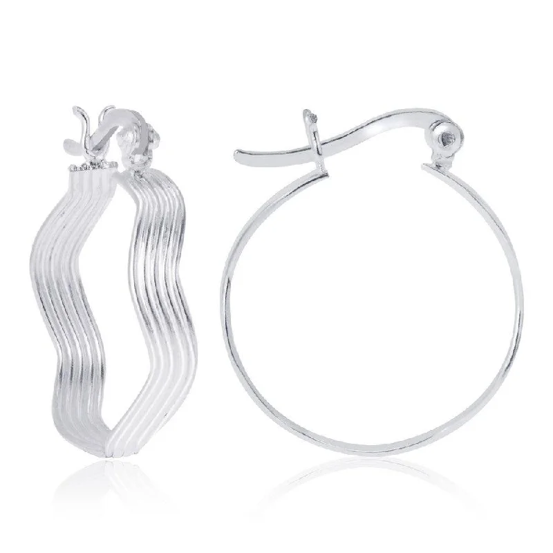 Eco-Conscious Earrings-Sterling Silver Zig Zag Style Hoop Earrings