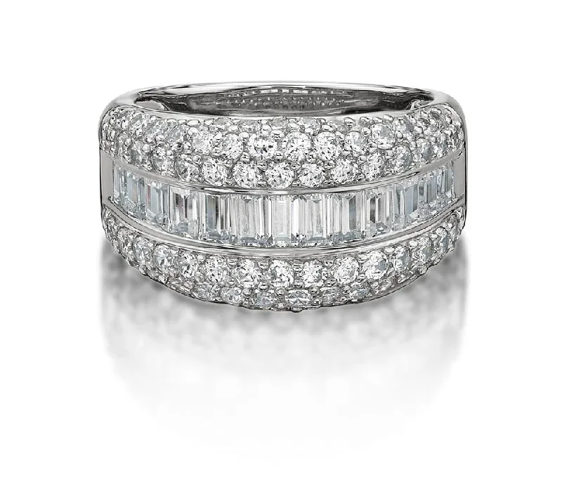 Vintage Wedding Rings with Diamonds-Round Brilliant and Baguette Dress ring with 2.65 carats* of diamond simulants in 10 carat white gold