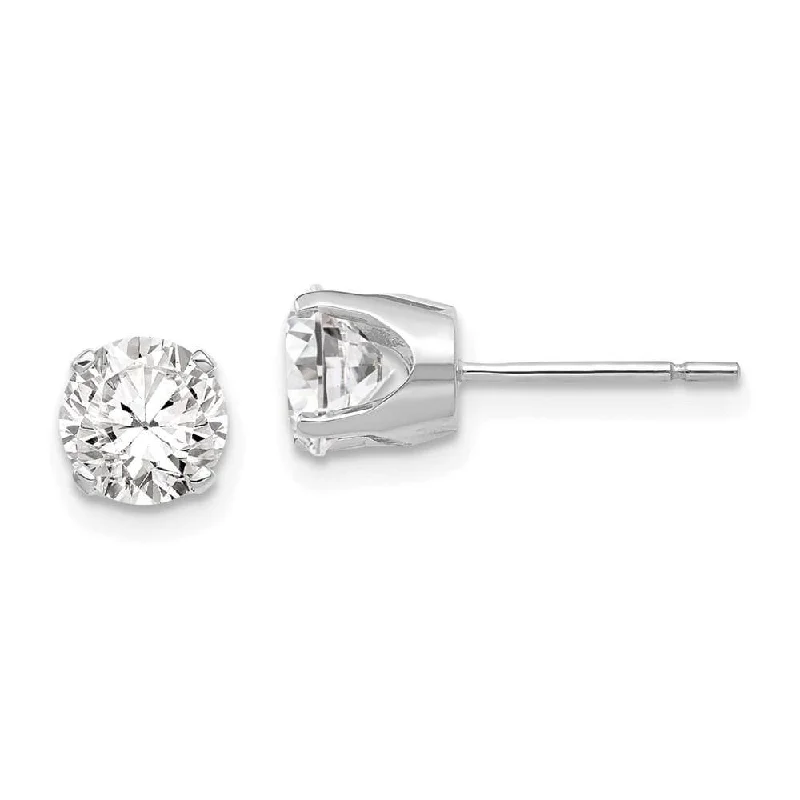 Silver Hoops Earrings-14k White Gold 5.75mm CZ stud earrings