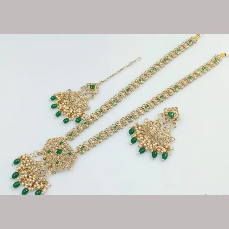 Vintage Gemstone Necklaces-Manisha Jewellery Gold  Plated Kundan Stone And Beads Long Necklace Set