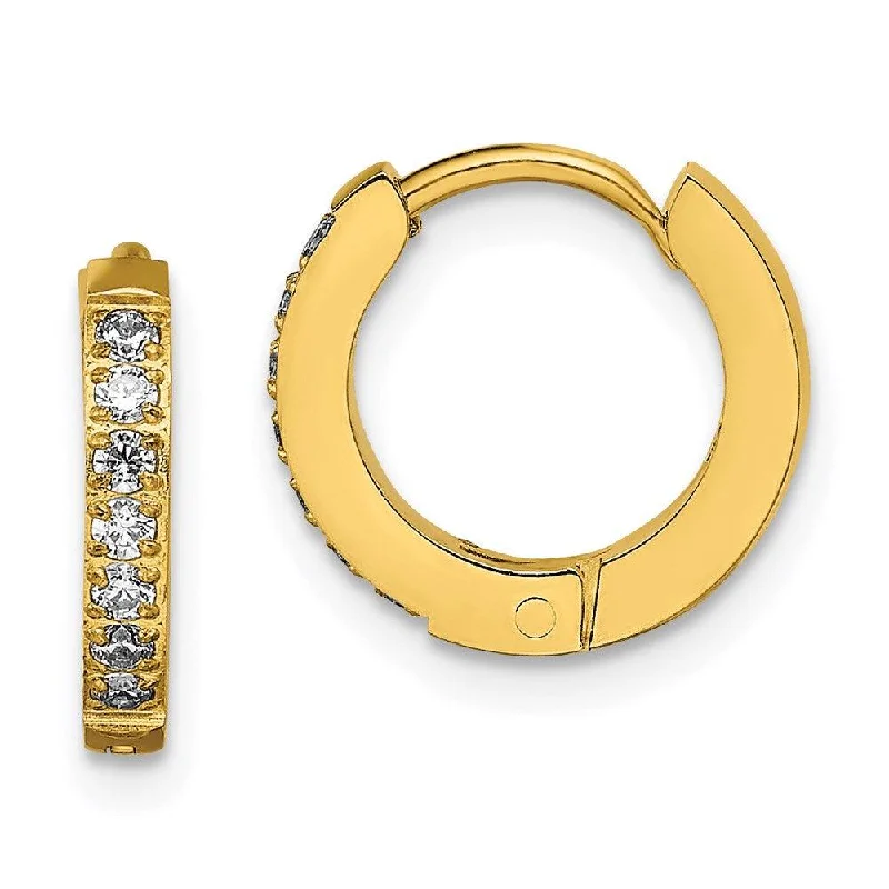 Fashionable Drop Earrings-Stainless Steel Polished Yellow IP w/Preciosa Crystal Hinged Hoop Earrings