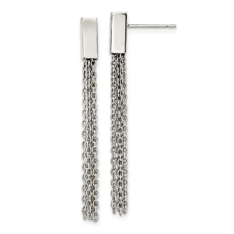 Multi-Strand Earrings-Stainless Steel Polished with Chain Dangle Post Earrings