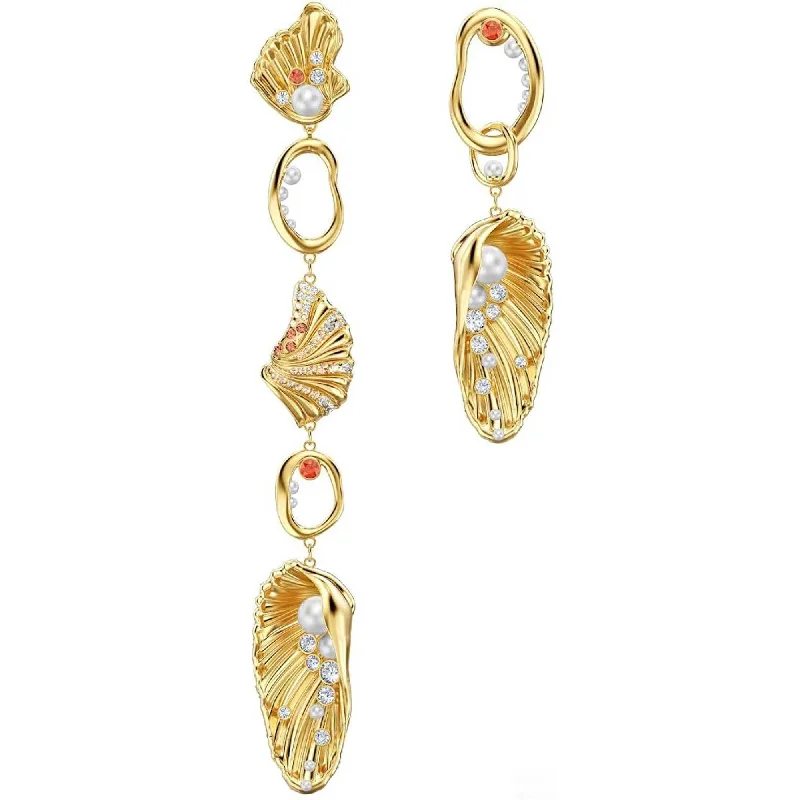 18k Gold Earrings-Swarovski Women's Earrings - Shell Angel Yellow Gold Multicolored Crystal | 5520664