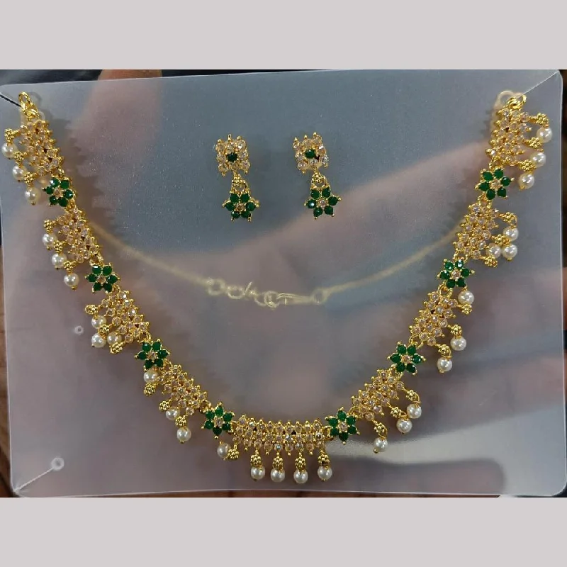 Nature-Inspired Pendant Necklaces-Rani Sati Jewels Gold Plated Austrian Stone Pearls Necklace Set