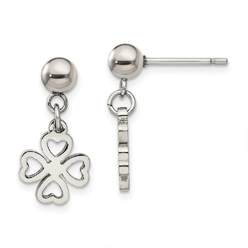 Elegant Round Earrings-Stainless Steel Clover Post Dangle Earrings