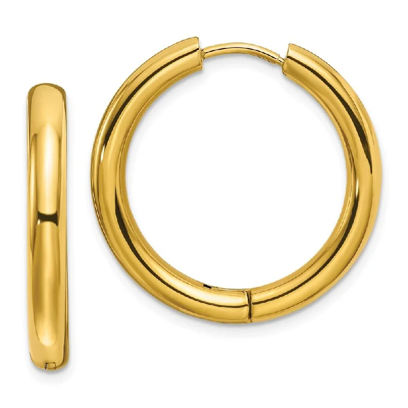 Gold Hoop Earrings for Women-Stainless Steel Polished Yellow IP-plated 3.5mm Hinged Hoop Earrings