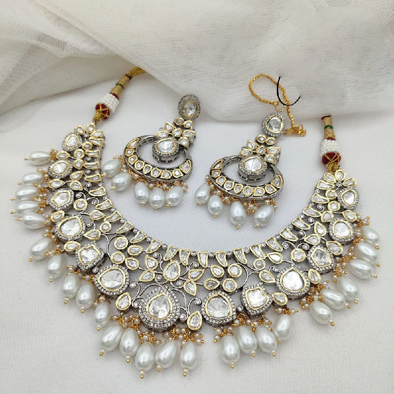 Designer Bead Necklaces-Jewel Addiction Gold Plated Polki Kundan Necklace Set