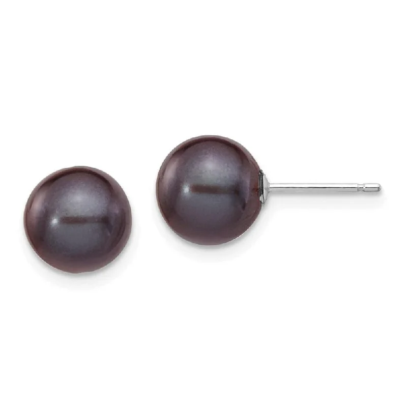 Handcrafted Gemstone Earrings-14k White Gold 8-9mm Black Round FW Cultured Pearl Stud Post Earrings