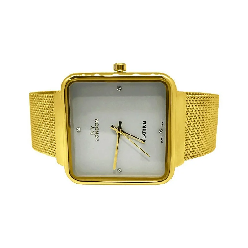 Stylish Smart Watches for Women-Gold with White Dial Square Mesh Band Watch