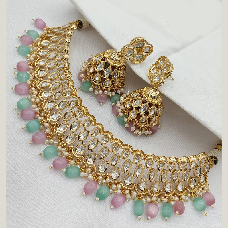 Unique Personalized Necklaces-Jewel Addiction Gold Plated Polki Kundan Necklace Set