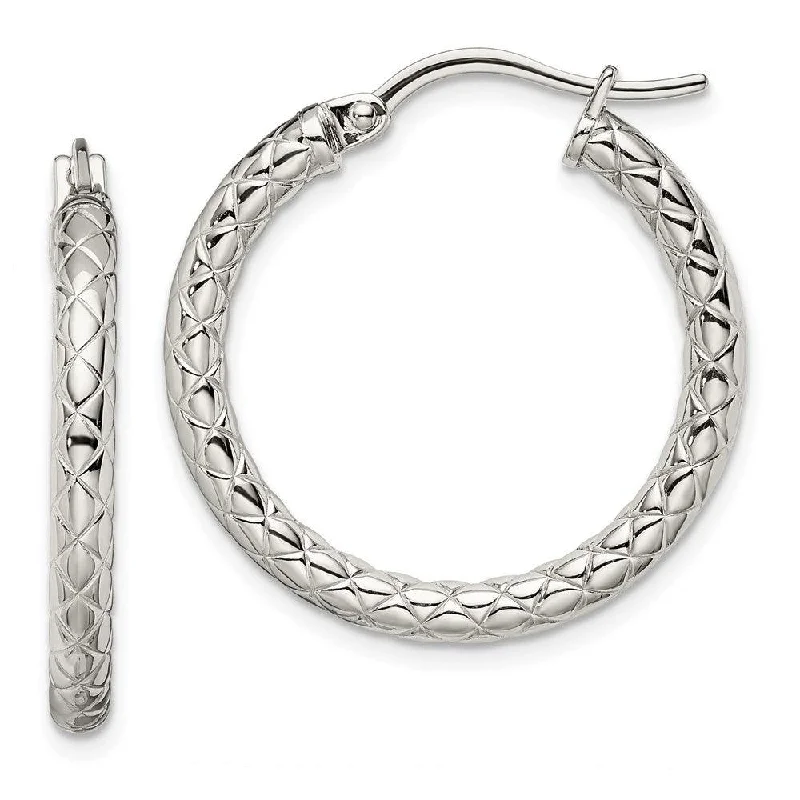 Beautiful Crystal Earrings-Stainless Steel Small Textured Hollow Hoop Earrings