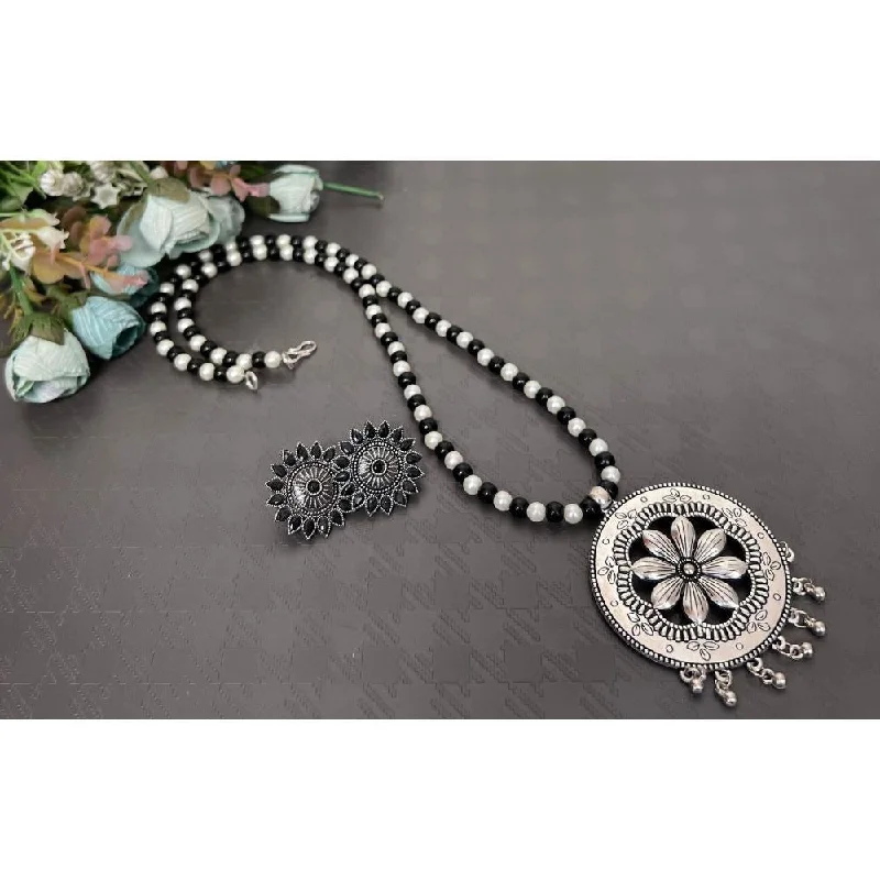 Affordable Necklaces for Women-Akruti Collection Oxidised Plated Long Necklace Set