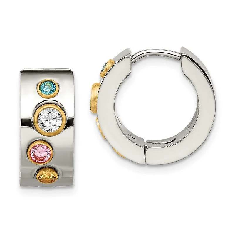 Artistic Earrings for Women-Stainless Steel Multicolor CZ & IP-plated Hinged Hoop Earrings