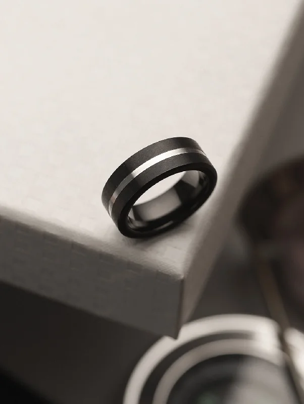 Wedding Rings with Diamonds-Men Black Classic Grooved Centre Band Ring