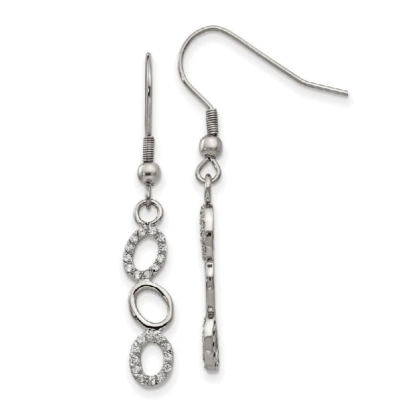 Elegant Bead Earrings-Stainless Steel Polished CZ Shepherd Hook Earrings