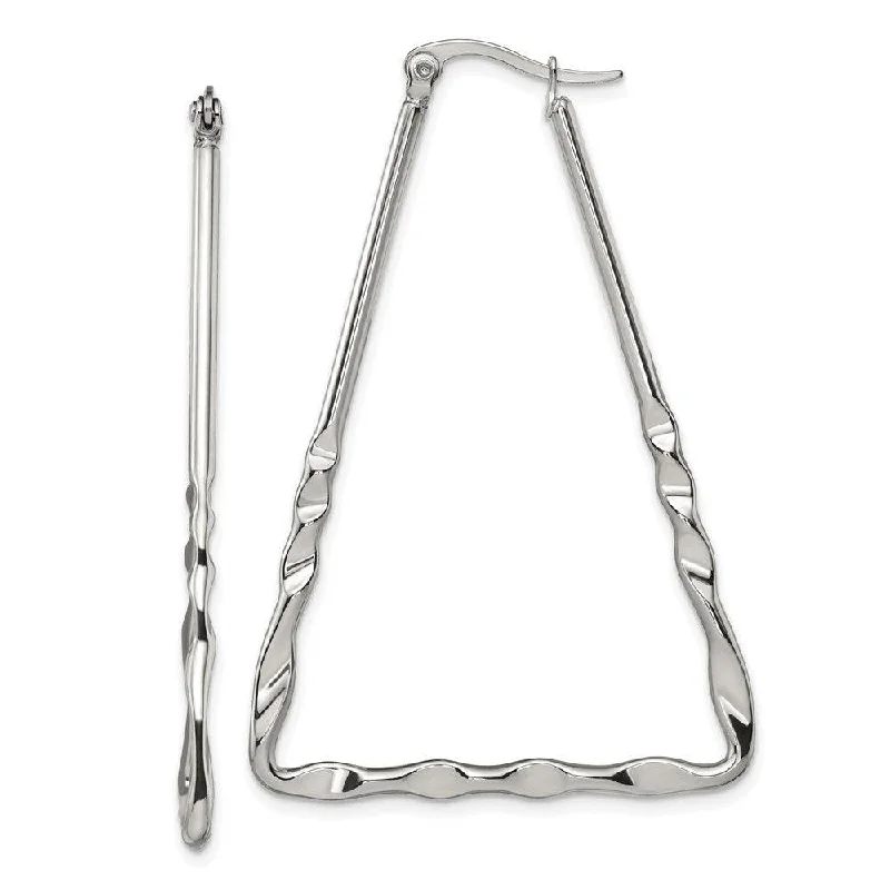 Sparkling Crystal Earrings-Stainless Steel Polished Triangular Hoop Earrings