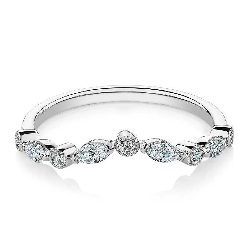 Vintage Art Deco Rings-Marquise curved wedding or eternity band with 0.43 carats* of diamond simulants in 10 carat white gold