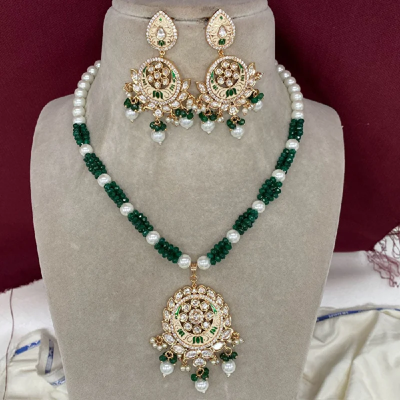 Trendy Charm Necklaces-Royal Kundan Jewellery Gold Plated Polki Kundan And Pearls Necklace Set