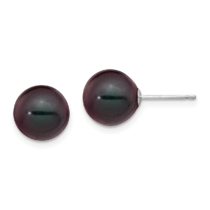 Lightweight Gold Earrings-14k White Gold 9-10mm Black Round FW Cultured Pearl Stud Post Earrings