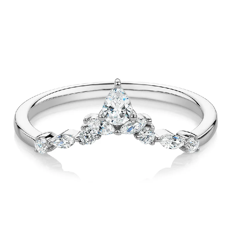 Matching Wedding Rings for Couples-Pear curved wedding or eternity band with 0.37 carats* of diamond simulants in 10 carat white gold