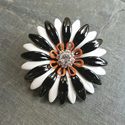 Classic Floral Brooch for Women-Halloween Brooch, Black White and Orange