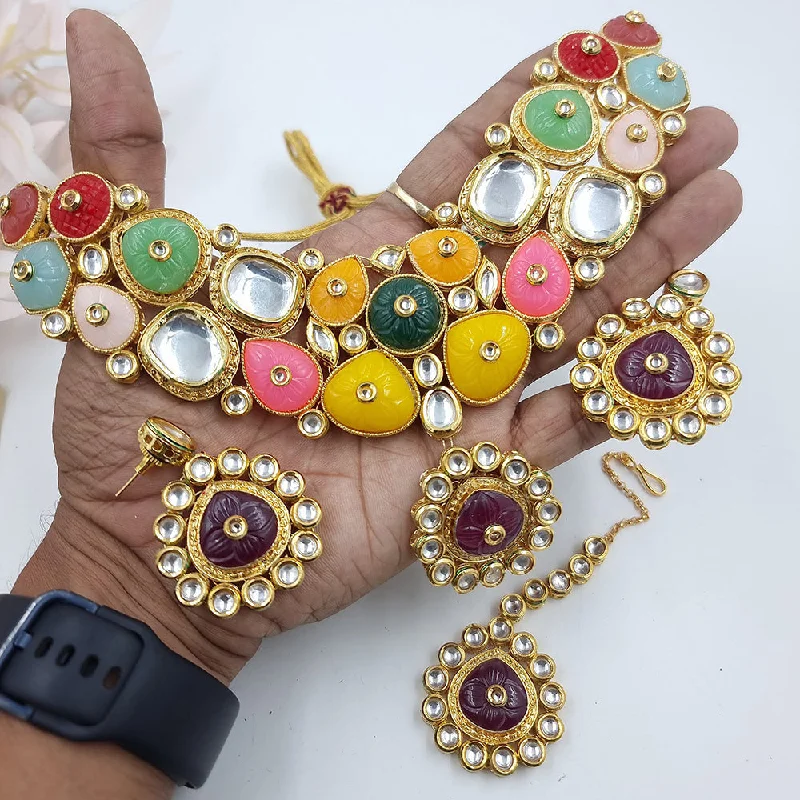 Opal Necklaces for Women-Jcm Gold Plated Kundan Stone Necklace Set