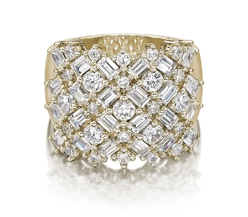 Trendy Stackable Rings-Dress ring with 3.59 carats* of diamond simulants in 10 carat yellow gold