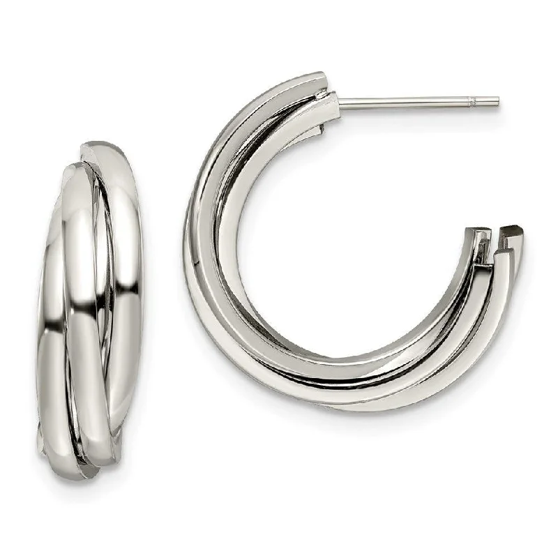 Precious Stone Earrings-Stainless Steel Polished Post Hoop Earrings