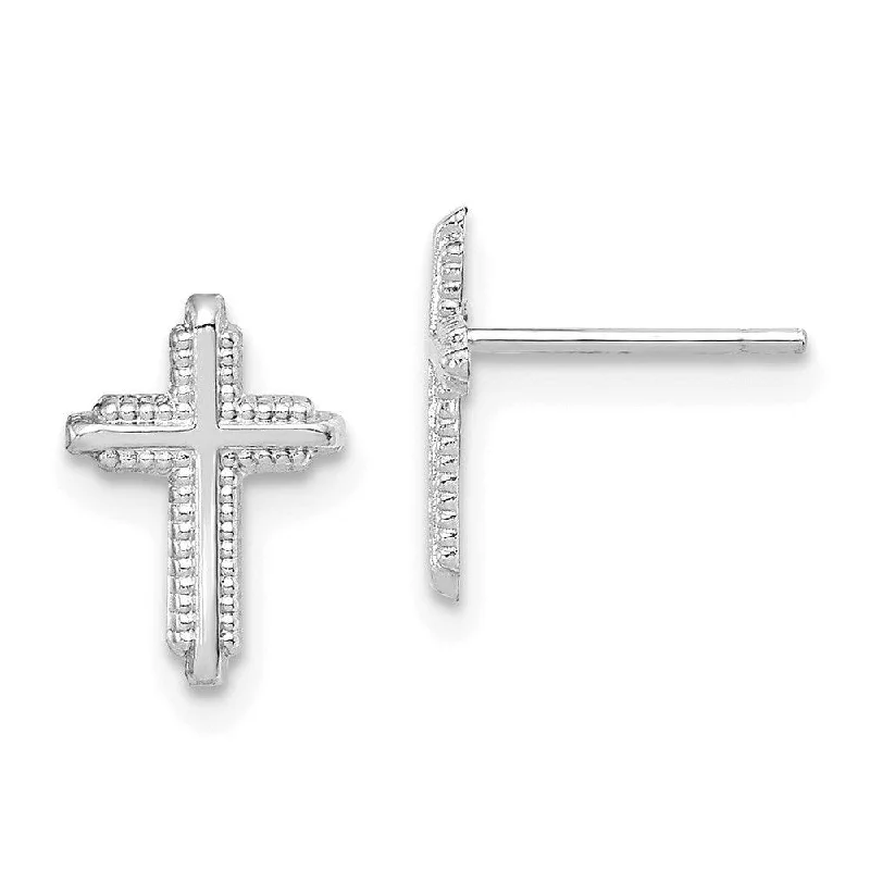 Vintage Pearl Earrings-10K White Gold Polished Cross Post Earrings