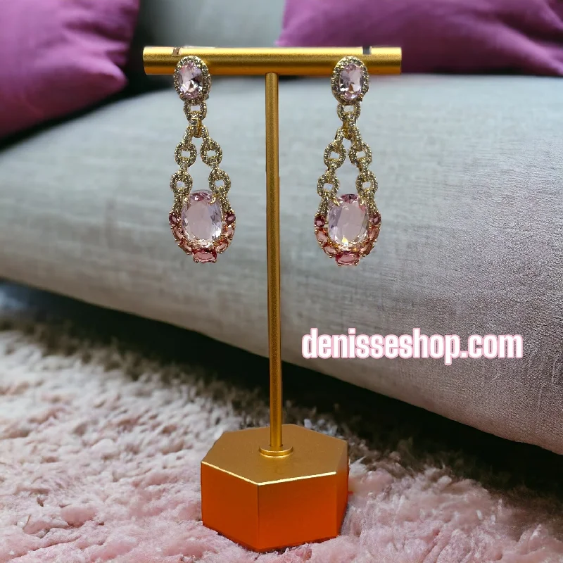 Elegant Long Earrings-18k Pink Stones Earrings E258