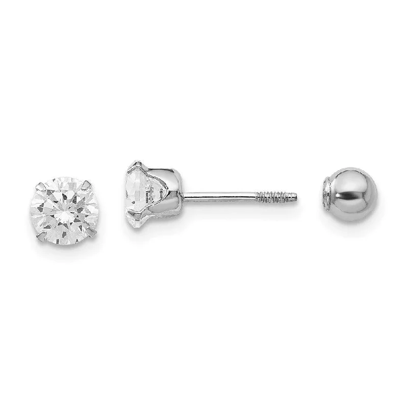 Gold-Plated Earrings for Women-Madi K Kid's 14k  White Gold 5mm CZ and 4mm Ball Reversible Earrings