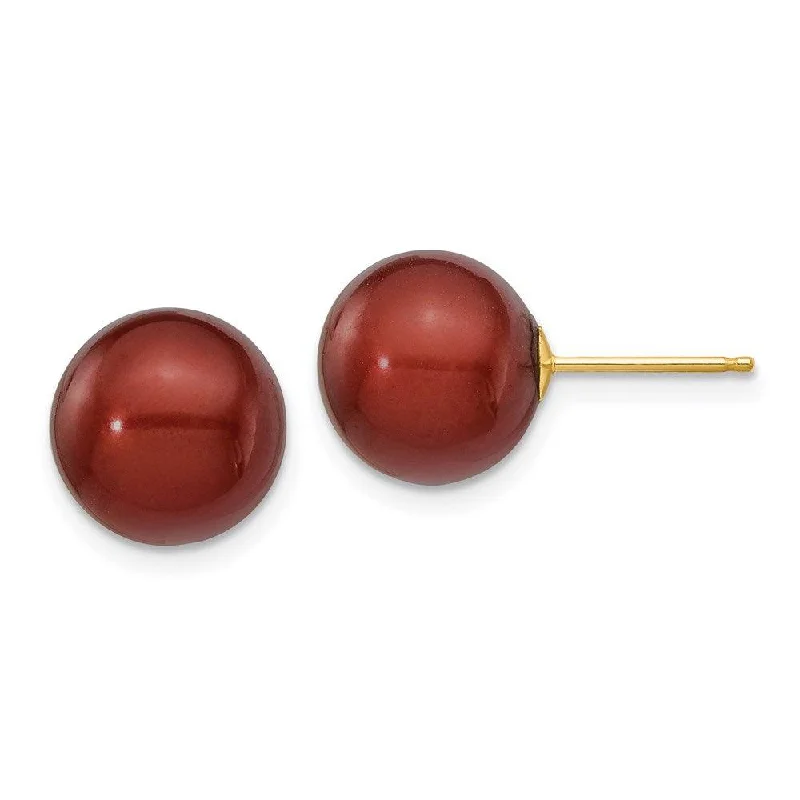 Trendy Earrings for Teens-14k 10-11mm Coffee Round Freshwater Cultured Pearl Stud Post Earrings