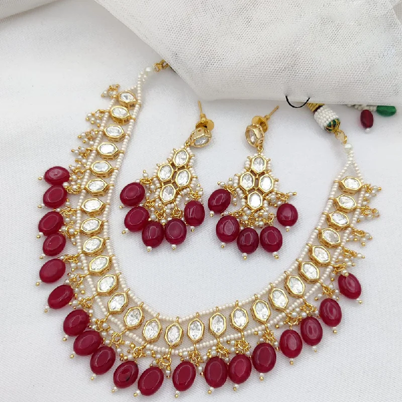 Classic Gold Pendant Necklaces-Jewel Addiction Gold Plated Polki Kundan Necklace Set