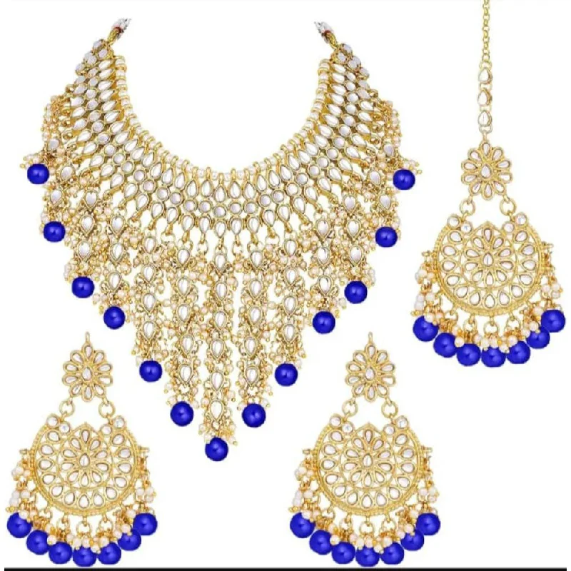 Personalized Couple Necklaces-Akruti Collection Gold Plated Kundan Stone And Beads Necklace Set