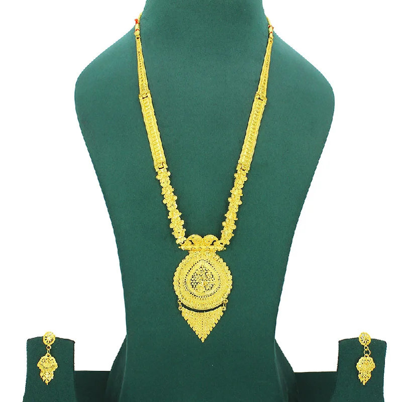 Personalized Couple Pendant Necklaces-Mahavir Dye Gold Plated Long Necklace Set