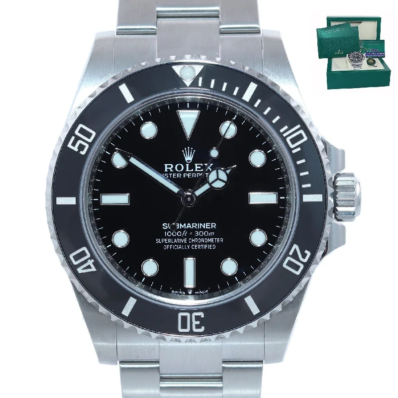 Elegant Wrist Watches for Brides-2021 MINT PAPERS Rolex Submariner 41mm Black Ceramic 124060LN No Date Watch