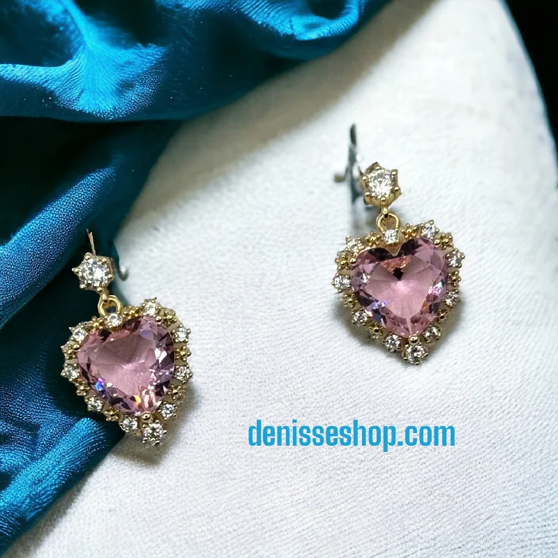 Small Silver Hoop Earrings-Pink Heart Earrings E203