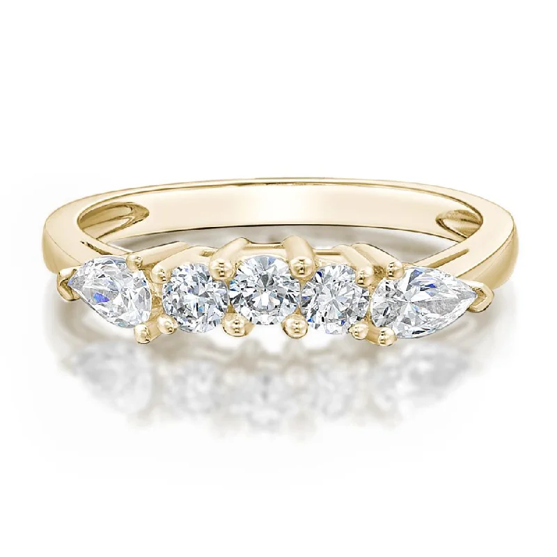 Personalized Wedding Rings-Curved wedding or eternity band with 0.83 carats* of diamond simulants in 14 carat yellow gold