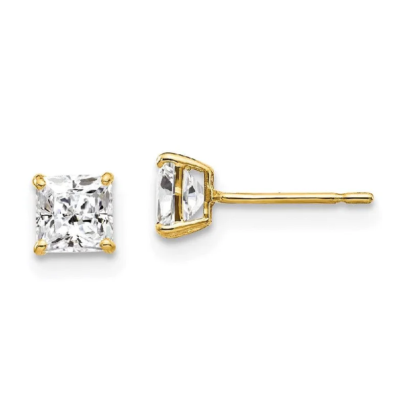 Sterling Silver Earrings-14k 4mm Square CZ Post Earrings