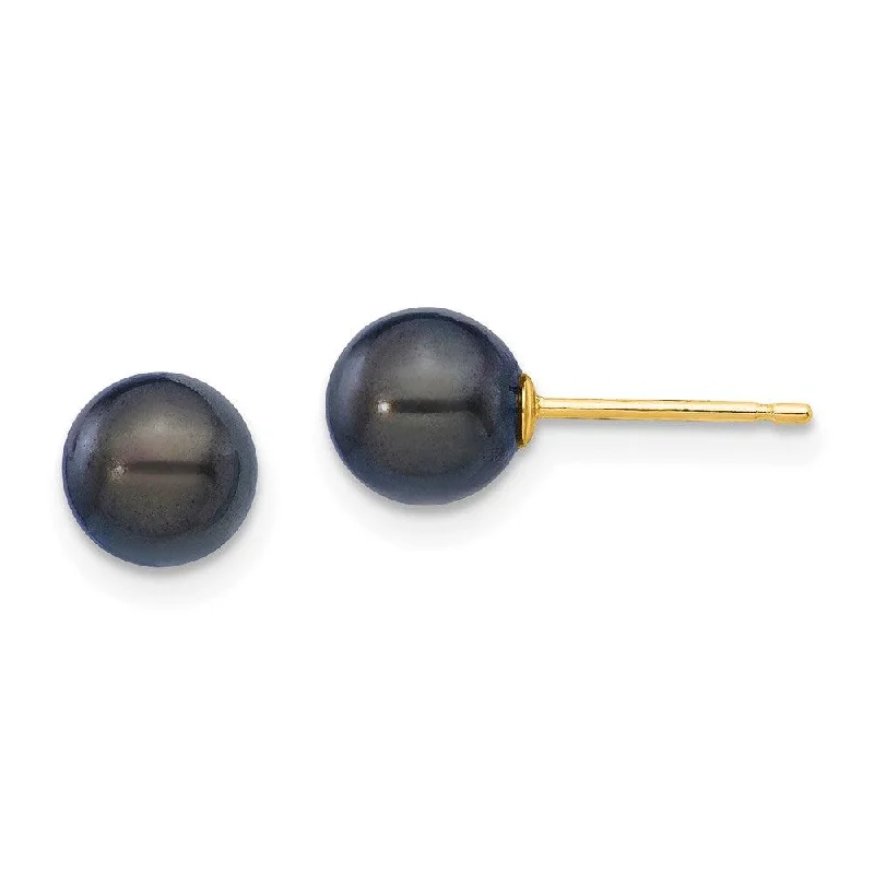 Turquoise Stud Earrings-14k 6-7mm Round Black Saltwater Akoya Cultured Pearl Stud Post Earrings