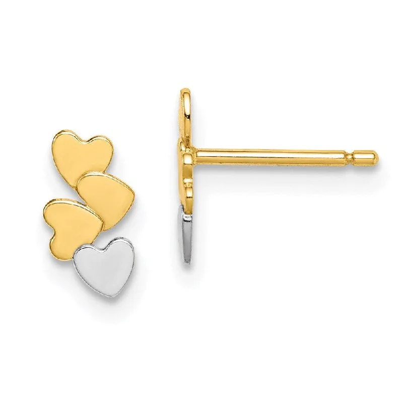 Funky Earrings for Teens-Madi K Kid's 14k  & White Rhodium Hearts Post Earrings