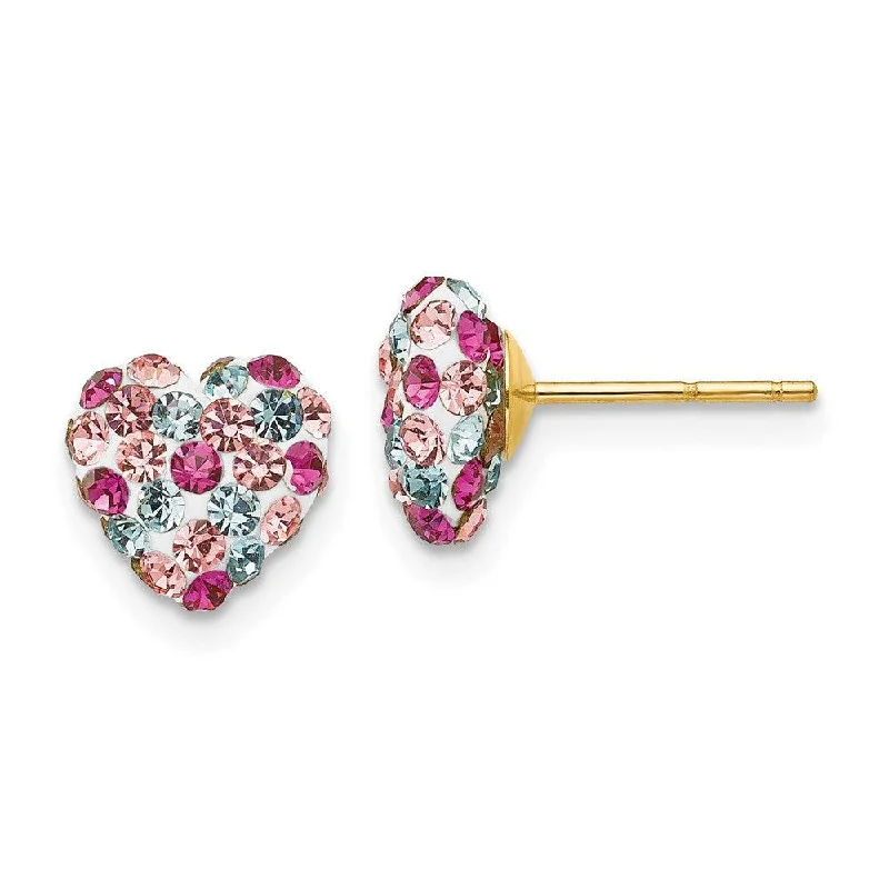 Retro Style Earrings-14k Multi-colored Crystal 8mm Heart Post Earrings